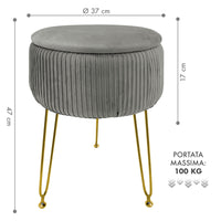 Pouf Rotondo In Velluto Con Contenitore Portaoggetti Sgabello Toeletta Trucco Tavolino Caffè Ripiano Legno Salotto Poggiapiedi Con Gambe Color Oro