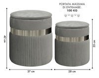 Set Di 2 Pouf Contenitori In Velluto Design Moderno Poggiapiedi,Sgabello Tondo con Coperchio Rimovibile e Seduta Imbottita Alta Densità Con Fascia In Metallo Contenitore Capiente Storage Box