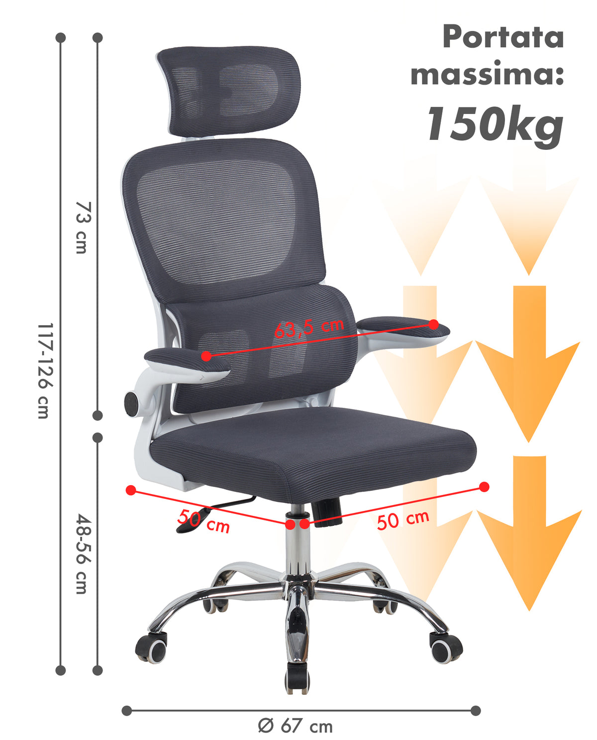 Sedia Da Ufficio Professionale Ergonomica Rete Traspirante Supporto Lombare Adattivo Poltrona Direzionale Poggiatesta Regolabile Braccioli Ribaltabili  Fino 150 Kg
