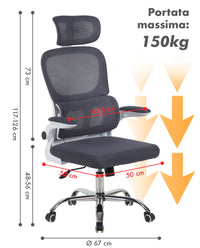 Sedia Da Ufficio Professionale Ergonomica Rete Traspirante Supporto Lombare Adattivo Poltrona Direzionale Poggiatesta Regolabile Braccioli Ribaltabili  Fino 150 Kg