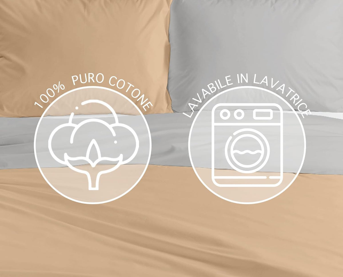 Copripiumino 100% Cotone Matrimoniale Double Face Made In Italy Bicolore Sacco e Federe Due Piazze Set Letto