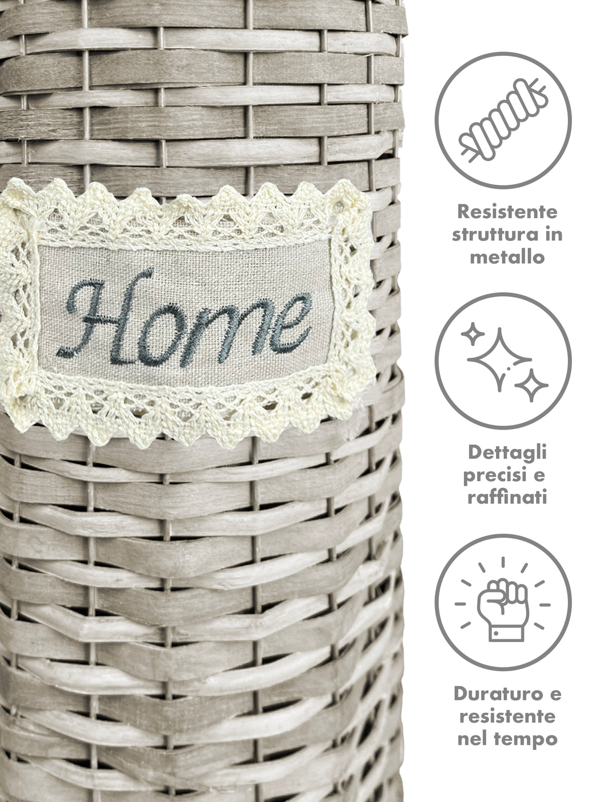 Portarotolo Carta Igienica Da Terra Con Coperchio Portacarta Struttura Robusta In Metallo Con Rivestimento In Vimini Intrecciato Fino a 4 Rotoli Elegante