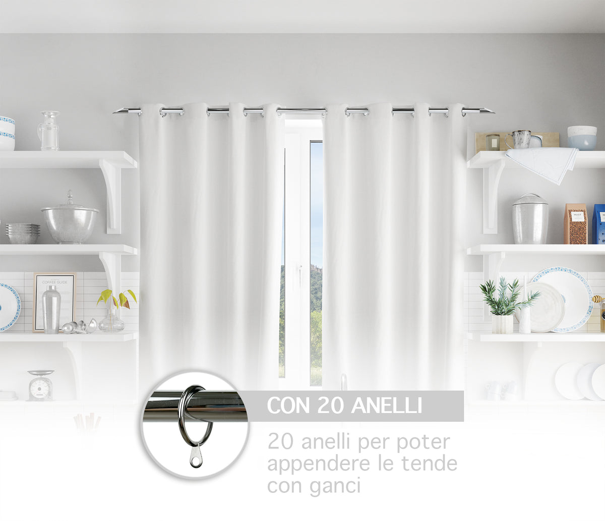 Bastone Per Tenda In Alluminio Estensibile 2 Misure 110/200 Cm 160/300 Cm Vari Terminali Lucidi e Satinati Supporti E Anelli Inclusi Bastoni Per Tende Staffa Tendaggi