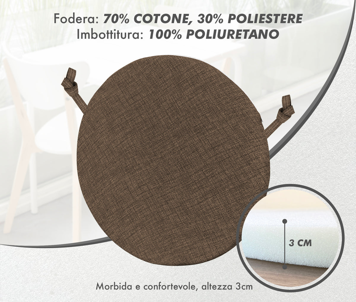 Cuscini Rotondi Per Sedie Cucina Imbottiti Sfoderabili Con Cerniera Cuscino Rotondo Ø 40 Cm Sedia Tavolo Lavabile In Lavatrice Con Lacci Per Fissaggio Prodotto Italiano Comodi