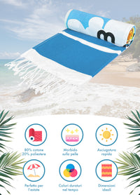 Telo Mare Con Frange Asciugamano Da Spiaggia Misura Grande 90x190 Cm Assorbente In Morbido Cotone Leggero Stampe Moderne Anti Sabbia Lettino Vacanze Piscina