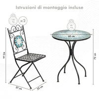 Set Bistrot Tavolino Con 2 Sedie Con Mosaico In Ceramica Per Esterno Terrazzo Giardino Pieghevoli Patio Casa,Bar,Ristoranti,Mobili Giardino