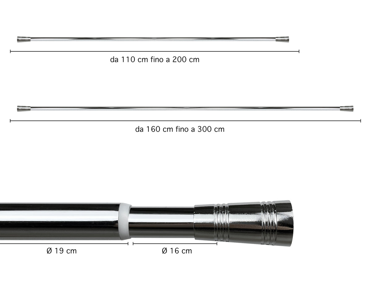 Bastone Per Tenda In Alluminio Estensibile 2 Misure 110/200 Cm 160/300 Cm Vari Terminali Lucidi e Satinati Supporti E Anelli Inclusi Bastoni Per Tende Staffa Tendaggi