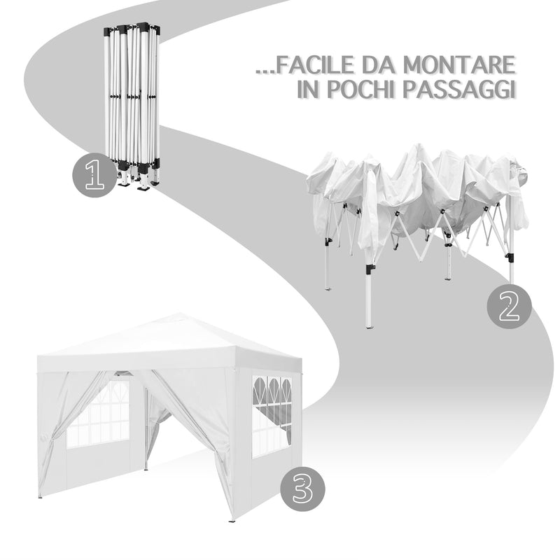 Gazebo 3 x 3 M Impermeabile Uv Resistente Con Pareti Laterali 2 Porte Con Cerniera E Finestre Pieghevole Struttura Acciaio