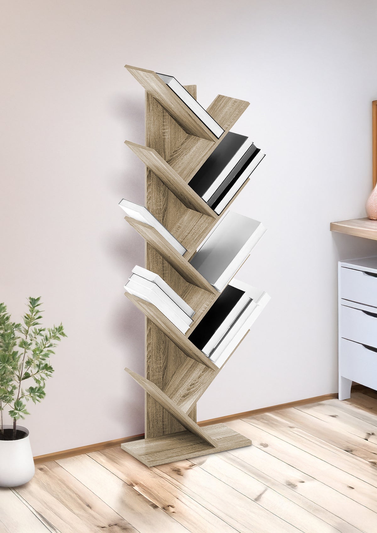 Liberia In Legno A Forma Ad Albero Scaffale 9 Ripiani Salvaspazio Verticale Camera Letto Soggiorno Studio Ufficio  Libro Mensola A Colonna Porta Libri Stile industrial Torre
