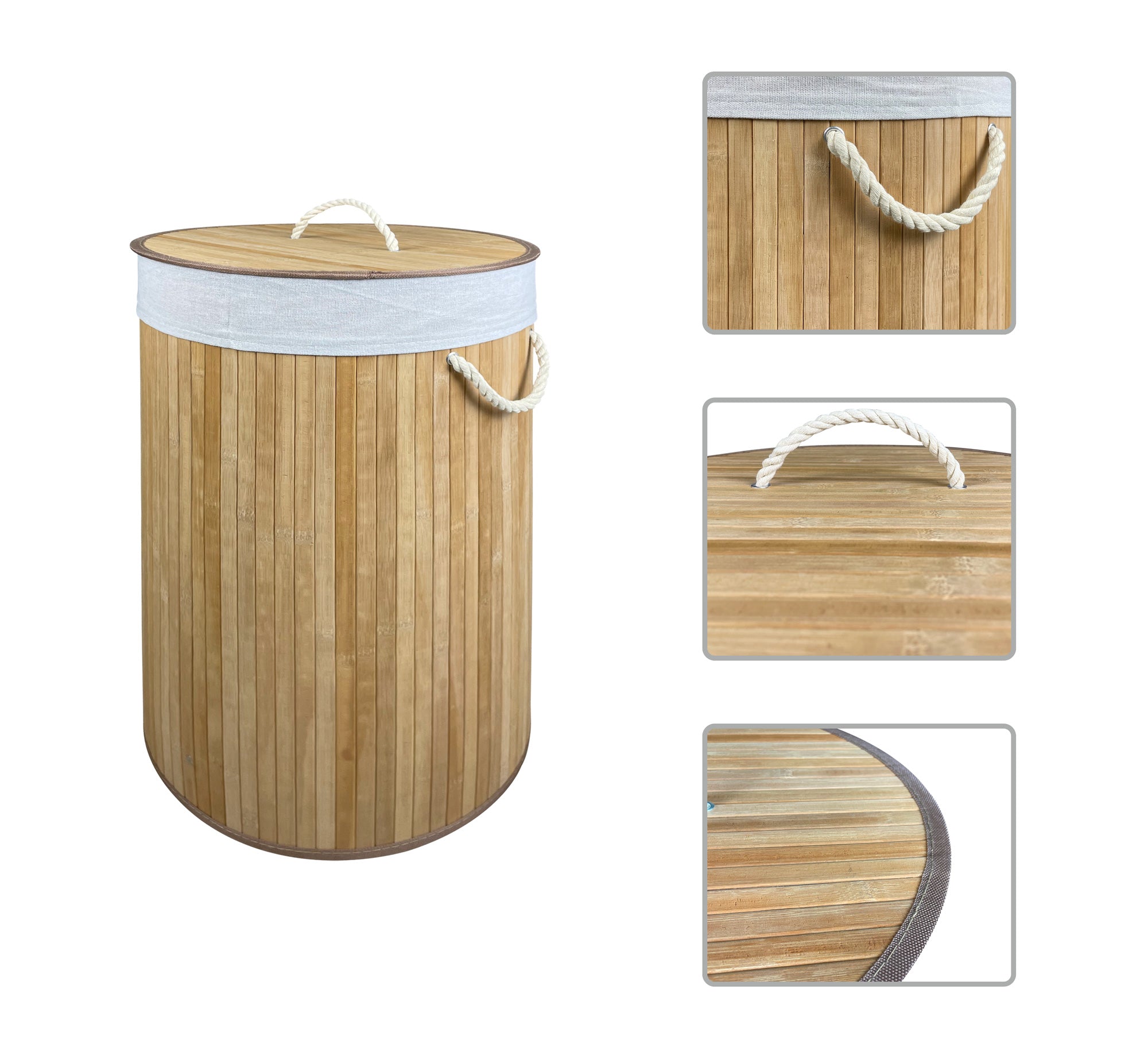 Porta biancheria pieghevole in bamboo naturale grigio h58 cm Porta biancheria pieghevole in bamboo naturale grigio h58 cm