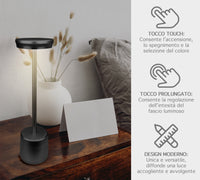 Coppia Di Lampada Da Tavolo LED Set 2 Pezzi Design Moderno Senza Fili Ricaricabile Controllo Touch Selezione Colore Intensità Dimmerabile Altezza Regolabile Con Adattatore Per Bottiglia 3000/4500/600K