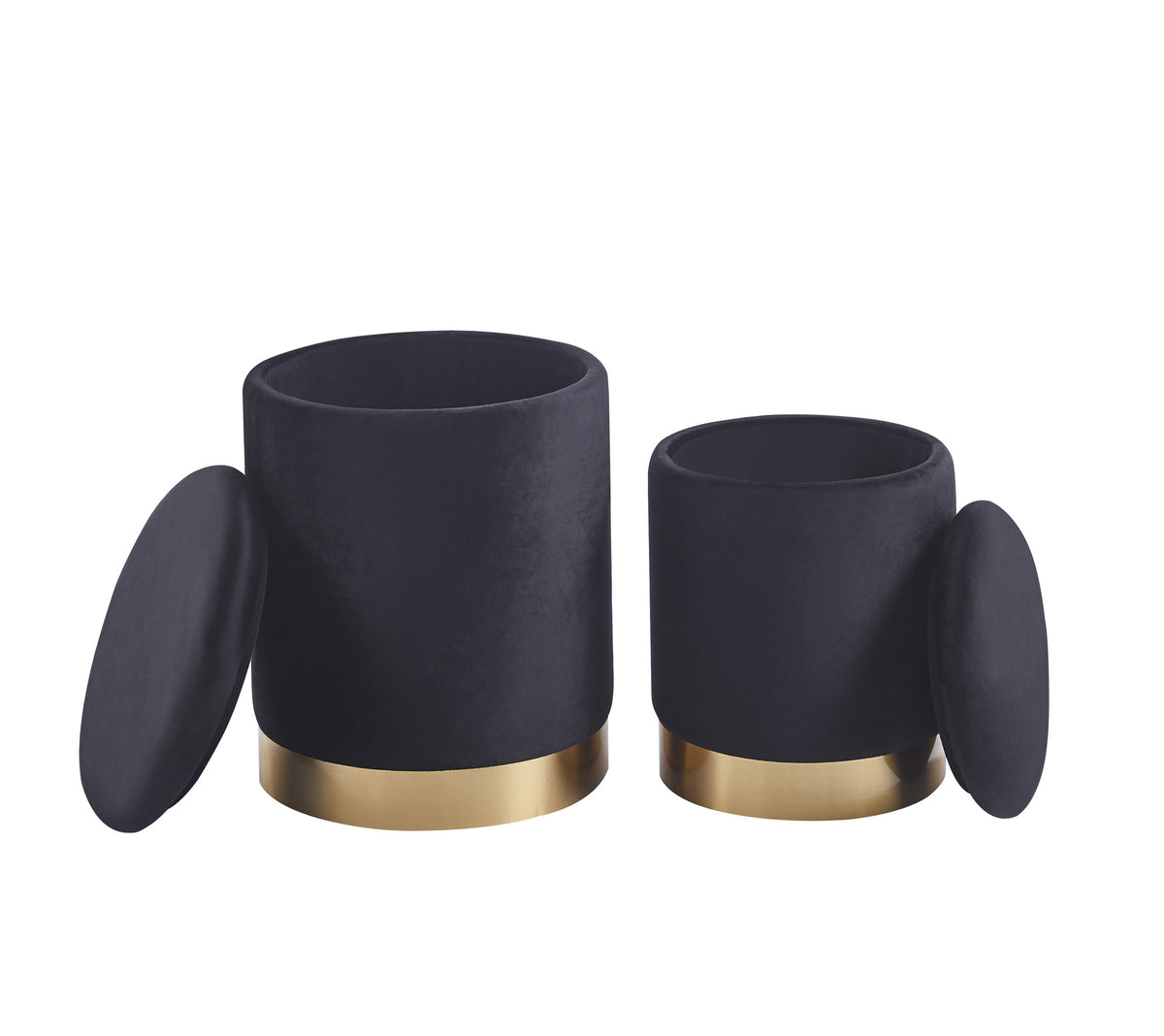 Set Di 2 Pouf Contenitori In Velluto Design Moderno Poggiapiedi,Sgabello Tondo con Coperchio Rimovibile e Seduta Imbottita Alta Densità Con Fascia In Metallo Contenitore Capiente Storage Box