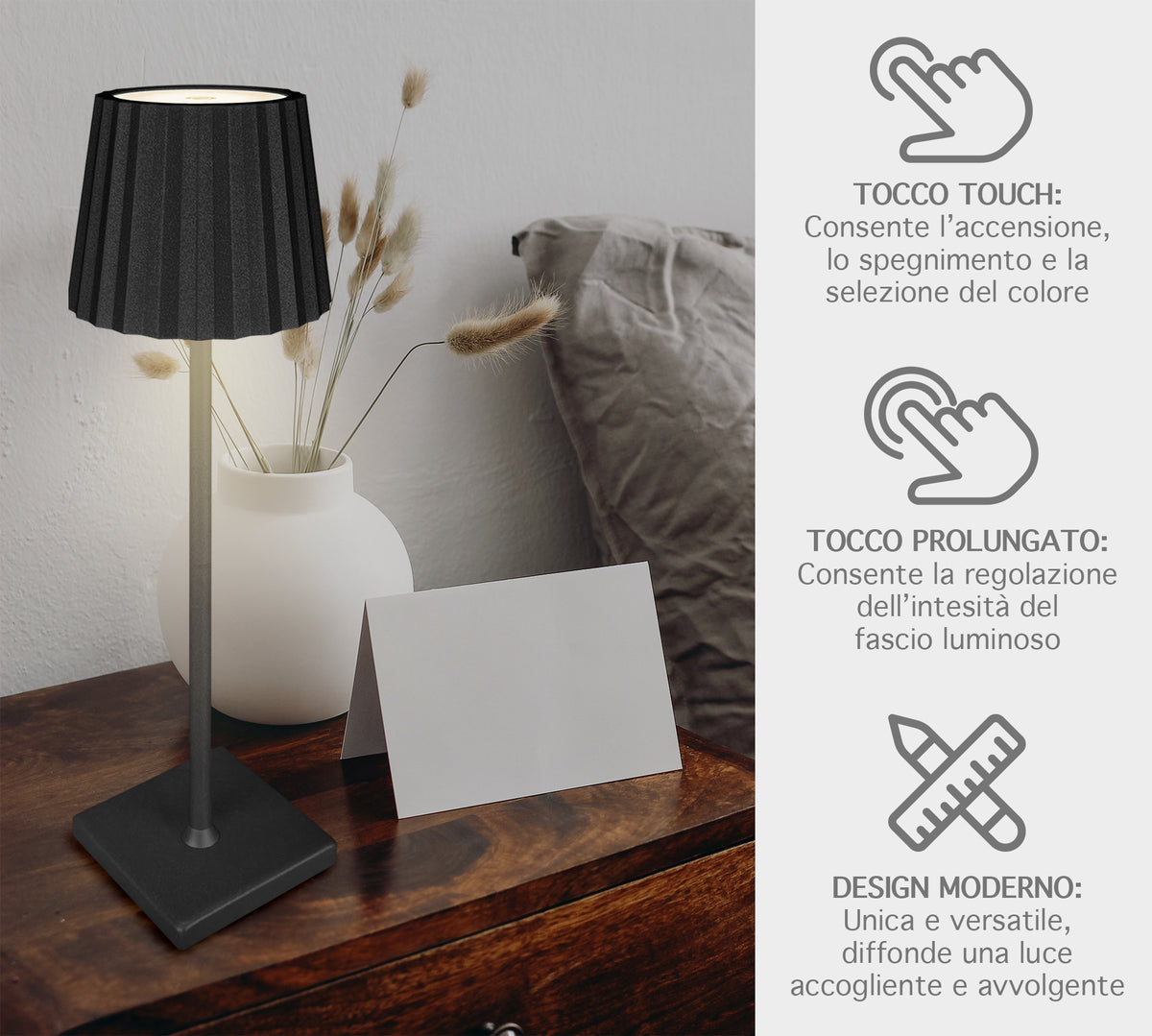 Coppia Di Lampada Da Tavolo LED Set 2 Pezzi Design Moderno Senza Fili Ricaricabile Controllo Touch Selezione Colore Intensità Dimmerabile Altezza Regolabile Con Adattatore Per Bottiglia 3000/4500/600K