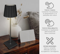 Coppia Di Lampada Da Tavolo LED Set 2 Pezzi Design Moderno Senza Fili Ricaricabile Controllo Touch Selezione Colore Intensità Dimmerabile Altezza Regolabile Con Adattatore Per Bottiglia 3000/4500/600K
