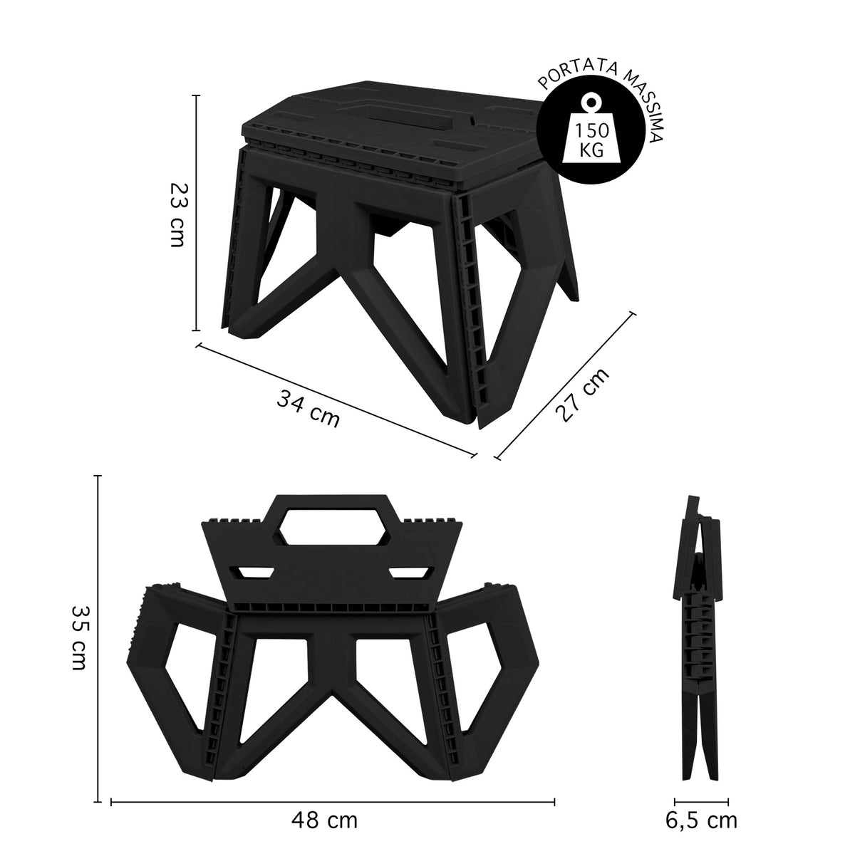 Thor Sgabello Pieghevole Multiuso Portata 150 Kg Salvaspazio Ultraresistente Cucina Bagno Giardino Sedia Campeggio Adulti Bambini Con Maniglia Trasportabile