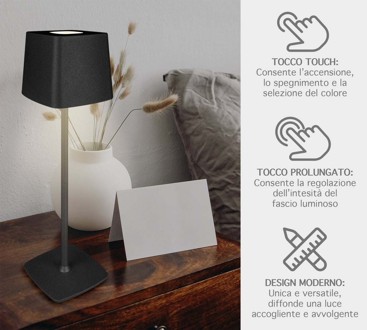 Coppia Di Lampada Da Tavolo LED Set 2 Pezzi Design Moderno Senza Fili Ricaricabile Controllo Touch Selezione Colore Intensità Dimmerabile Altezza Regolabile Con Adattatore Per Bottiglia 3000/4500/600K
