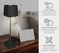 Coppia Di Lampada Da Tavolo LED Set 2 Pezzi Design Moderno Senza Fili Ricaricabile Controllo Touch Selezione Colore Intensità Dimmerabile Altezza Regolabile Con Adattatore Per Bottiglia 3000/4500/600K