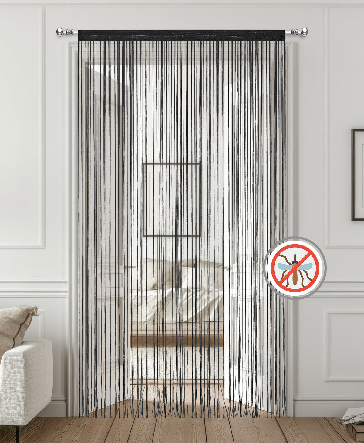 Tenda A Fili Stringhe Anti Mosche Insetti Finestre Porta Finestra Elegante Tinta Unita Divisorio Con Asola Passante Per inserimento Di Bastoni Zanzariera Adattabile Con Forbici Zanzariera Elegante