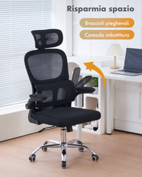 Sedia Da Ufficio Professionale Ergonomica Rete Traspirante Supporto Lombare Adattivo Poltrona Direzionale Poggiatesta Regolabile Braccioli Ribaltabili  Fino 150 Kg