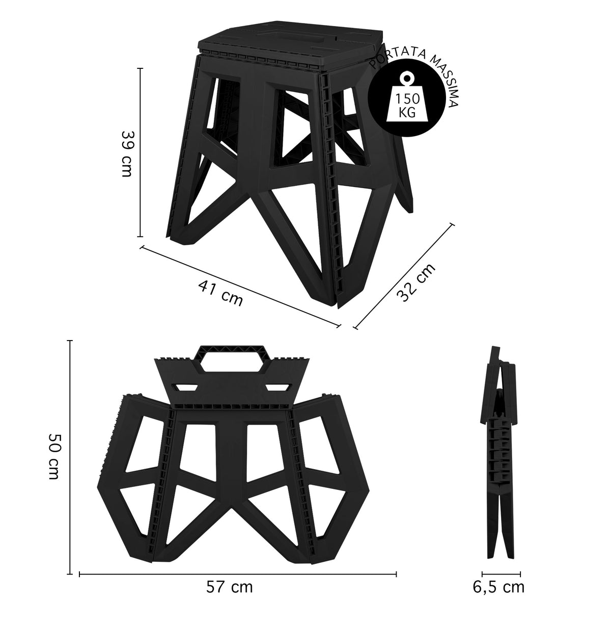 Thor Sgabello Pieghevole Multiuso Portata 150 Kg Salvaspazio Ultraresistente Cucina Bagno Giardino Sedia Campeggio Adulti Bambini Con Maniglia Trasportabile