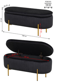 Panca Imbottita Divanetto In Velluto Contenitore Pouf Grande XXL PortaOggetti  Panca Sgabello A Pie Di Letto Con Gambe In Metallo Dorato Cassapanca Ingresso Legno Massello Panchina