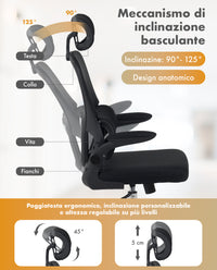 Sedia Da Ufficio Professionale Ergonomica Rete Traspirante Supporto Lombare Adattivo Poltrona Direzionale Poggiatesta Regolabile Braccioli Ribaltabili  Fino 150 Kg