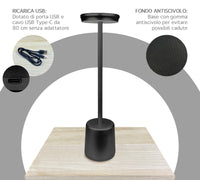 Coppia Di Lampada Da Tavolo LED Set 2 Pezzi Design Moderno Senza Fili Ricaricabile Controllo Touch Selezione Colore Intensità Dimmerabile Altezza Regolabile Con Adattatore Per Bottiglia 3000/4500/600K