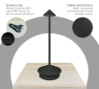 Coppia Di Lampada Da Tavolo LED Set 2 Pezzi Design Moderno Senza Fili Ricaricabile Controllo Touch Selezione Colore Intensità Dimmerabile Altezza Regolabile Con Adattatore Per Bottiglia 3000/4500/600K