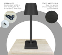 Coppia Di Lampada Da Tavolo LED Set 2 Pezzi Design Moderno Senza Fili Ricaricabile Controllo Touch Selezione Colore Intensità Dimmerabile Altezza Regolabile Con Adattatore Per Bottiglia 3000/4500/600K