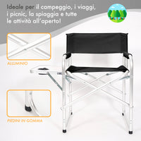 Sedia Sgabello Regista Poltrona Pieghevole in Alluminio Lavabile Leggera Lavabile con Tavolino Porta Bibite Incluso Campeggio Mare Spiaggia