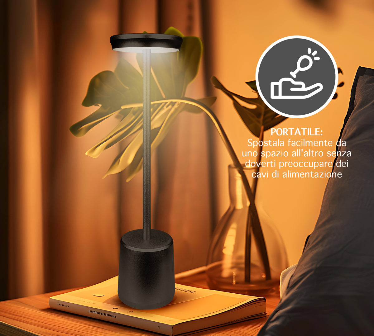 Coppia Di Lampada Da Tavolo LED Set 2 Pezzi Design Moderno Senza Fili Ricaricabile Controllo Touch Selezione Colore Intensità Dimmerabile Altezza Regolabile Con Adattatore Per Bottiglia 3000/4500/600K