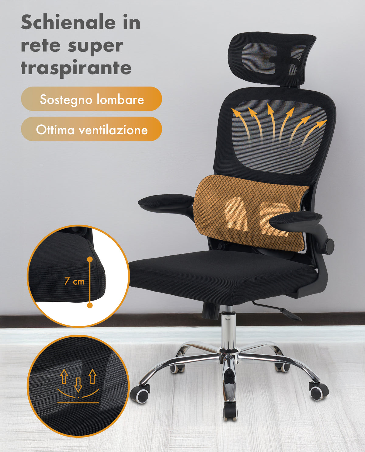 Sedia Da Ufficio Professionale Ergonomica Rete Traspirante Supporto Lombare Adattivo Poltrona Direzionale Poggiatesta Regolabile Braccioli Ribaltabili  Fino 150 Kg