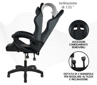 Sedia Gaming Professionale SimilPelle Reclinabile Con Braccioli Poltrona Ufficio Regolabile in Altezza Pistone Gas,Cuscino Poggiatesta E Lombare Gamer