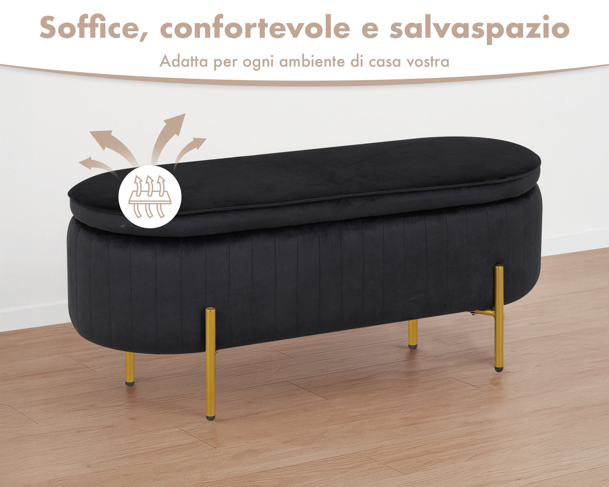 Panca Imbottita Divanetto In Velluto Contenitore Pouf Grande XXL PortaOggetti  Panca Sgabello A Pie Di Letto Con Gambe In Metallo Dorato Cassapanca Ingresso Legno Massello Panchina