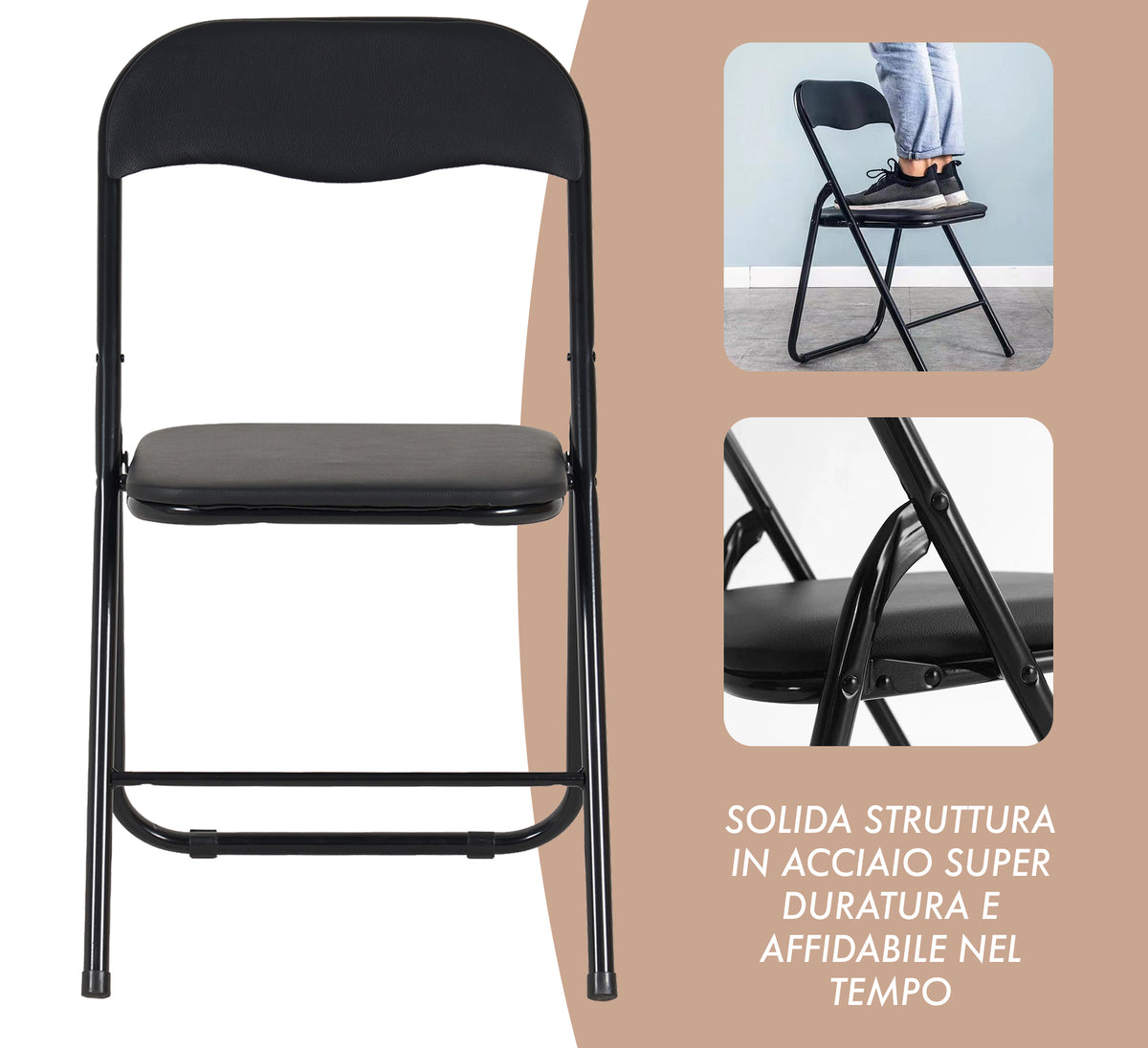 Set 6 Sedie Pieghevoli Sedia Cucina Robusta Struttura In Metallo Seduta Comoda In Simil Ecopelle Sedute Poltrona Per Ospiti Campeggio Sala Riunioni Ufficio Pieghevole Salvaspazio Scrivania