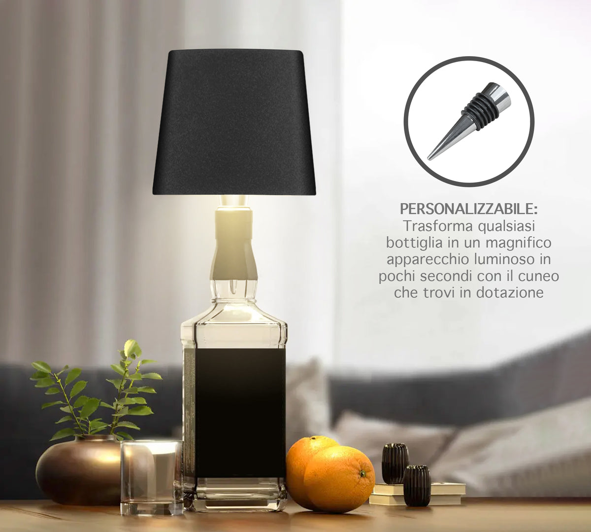 Coppia Di Lampada Da Tavolo LED Set 2 Pezzi Design Moderno Senza Fili Ricaricabile Controllo Touch Selezione Colore Intensità Dimmerabile Altezza Regolabile Con Adattatore Per Bottiglia 3000/4500/600K