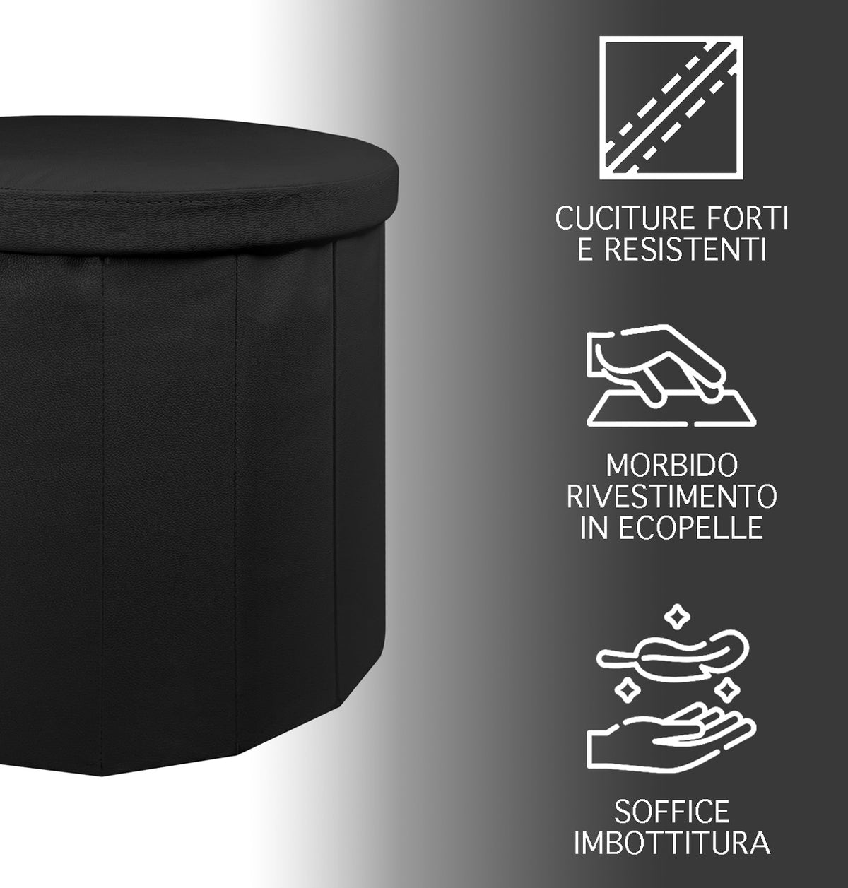 Pouf Contenitore Rotondo Portaoggetti In Ecopelle Poggiapiedi Salotto Sgabello Pouff Camera Design Con Coperchio