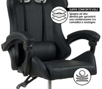 Sedia Gaming Professionale SimilPelle Reclinabile Con Braccioli Poltrona Ufficio Regolabile in Altezza Pistone Gas,Cuscino Poggiatesta E Lombare Gamer
