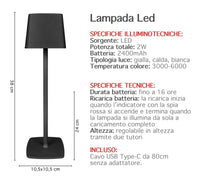 Coppia Di Lampada Da Tavolo LED Set 2 Pezzi Design Moderno Senza Fili Ricaricabile Controllo Touch Selezione Colore Intensità Dimmerabile Altezza Regolabile Con Adattatore Per Bottiglia 3000/4500/600K