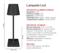 Coppia Di Lampada Da Tavolo LED Set 2 Pezzi Design Moderno Senza Fili Ricaricabile Controllo Touch Selezione Colore Intensità Dimmerabile Altezza Regolabile Con Adattatore Per Bottiglia 3000/4500/600K