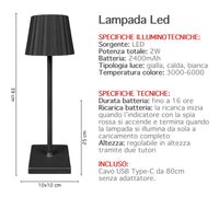 Coppia Di Lampada Da Tavolo LED Set 2 Pezzi Design Moderno Senza Fili Ricaricabile Controllo Touch Selezione Colore Intensità Dimmerabile Altezza Regolabile Con Adattatore Per Bottiglia 3000/4500/600K