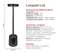 Coppia Di Lampada Da Tavolo LED Set 2 Pezzi Design Moderno Senza Fili Ricaricabile Controllo Touch Selezione Colore Intensità Dimmerabile Altezza Regolabile Con Adattatore Per Bottiglia 3000/4500/600K