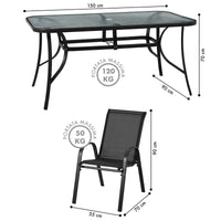 Set Tavolo Sedie Da Giardino 7 Pezzi, Tavolo Da Pranzo Terrazzo In Metallo Piano In Vetro Con Foro Ombrellone 6 Sedia Da Esterno Impilabili Con Schienale Alto,Veranda
