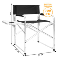Sedia Sgabello Regista Poltrona Pieghevole in Alluminio Lavabile Leggera Lavabile con Tavolino Porta Bibite Incluso Campeggio Mare Spiaggia