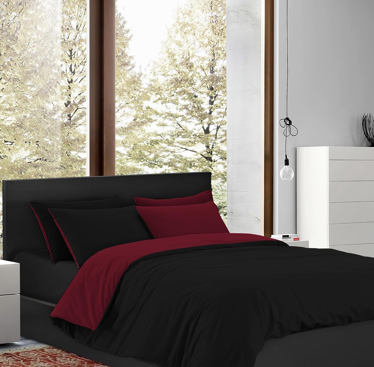 Copripiumino 100% Cotone Matrimoniale Double Face Made In Italy Bicolore Sacco e Federe Due Piazze Set Letto