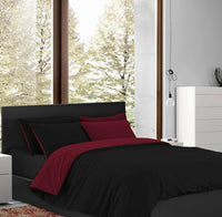 Copripiumino 100% Cotone Matrimoniale Double Face Made In Italy Bicolore Sacco e Federe Due Piazze Set Letto
