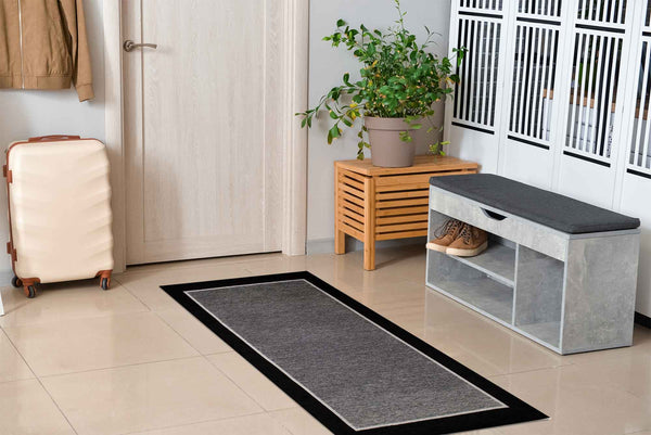 Tappeto Arredo Moderno Antiscivolo in Ciniglia Made in italy  Cotone Roma Nero