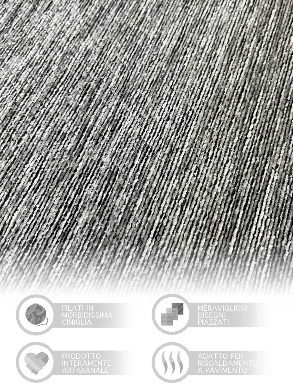 Tappeto Arredo Moderno Antiscivolo in Ciniglia Made in italy  Cotone Roma Nero