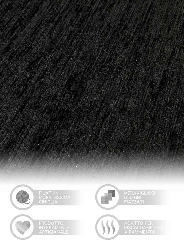 Tappeto Arredo Moderno Antiscivolo in Ciniglia Made in italy Cotone Roma NeroScuro