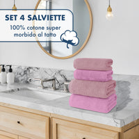 Asciugamani Bagno 100% Spugna Puro Cotone 500 Gr 4 Pezzi 2 Salvietta Viso 2 Asciugamano Ospite Mani Qualità Certificato Oeko-Tex Salviette Super Morbide Bicolore